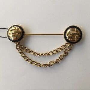 St. John Gold and Black Brooch with Chain Detail